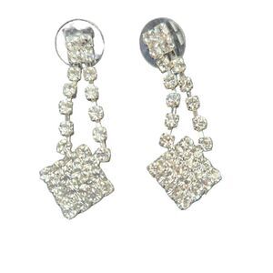 Rhinestone Square Dangle Pierced Earrings
